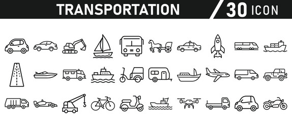 Transportation Line Icons set - Editable Stroke icons collection