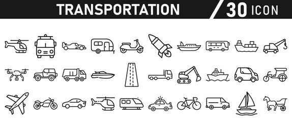 Transportation Line Icons set - Editable Stroke icons collection