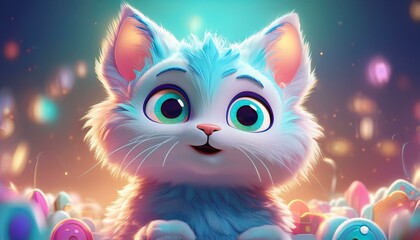 baby cat with blue eyes and red ribbon