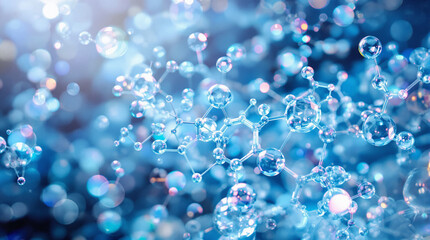 Blue Molecular Structure with Sparkling Water Droplets - Science and Innovation Concept