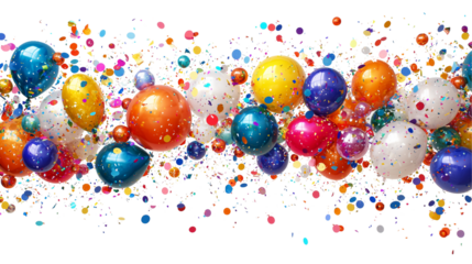 Colorful balloons and confetti on a celebration day  isolated on transparent  background