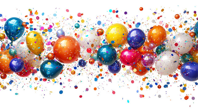 Colorful balloons and confetti on a celebration day  isolated on transparent  background