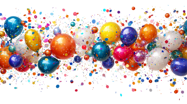 Colorful balloons and confetti on a celebration day  isolated on transparent  background