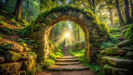 Long Exposure: Serene Natural Pathway Arching Through Lush Greenery