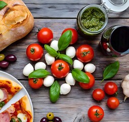 Table with fresh Italian ingredients 