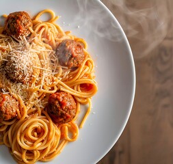 spaghetti with tomato sauce and meatballs