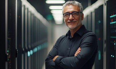 Fototapeta premium Senior IT Expert Standing in Data Center