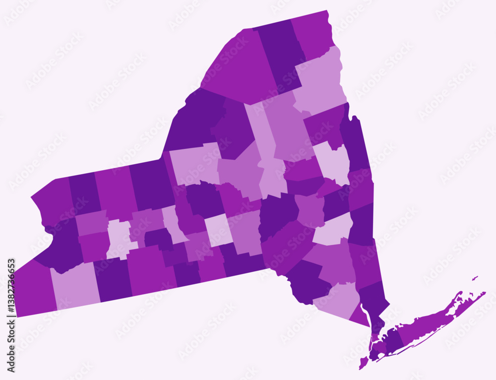 Poster map of new york with counties. just a simple state border map with county division. purple color pal
