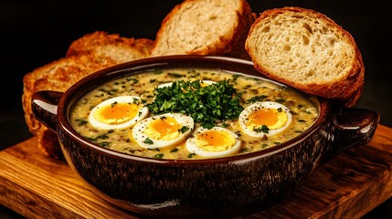Creamy Egg  Bread Soup Rustic Comfort Food.