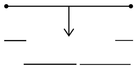 Horizontal line with two dots, central vertical arrow, and parallel horizontal strokes. Ideal for flowcharts, decision-making, organization, planning, hierarchy, process and flat simple metaphor