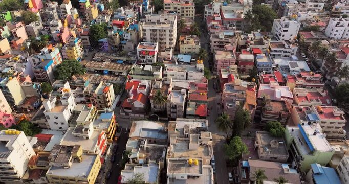 Aerial view of the modern high-rise skyscrapers in Bengaluru, Karnataka, showcasing the city's dynamic skyline. Cityscape highlights Bengaluru's blend of urban development and architectural brilliance