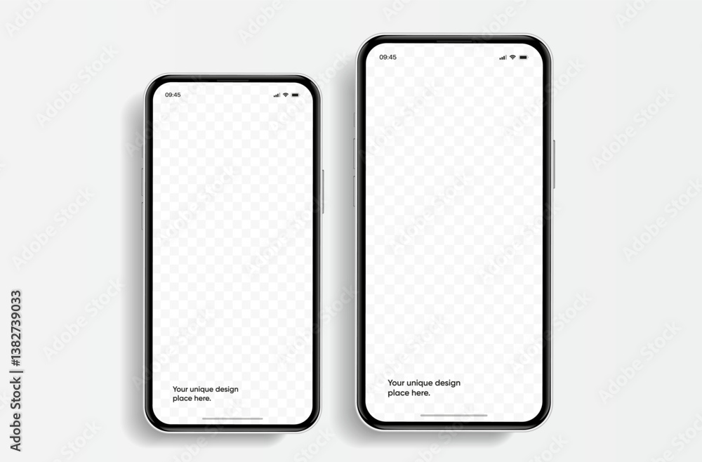Poster Realistic smartphone mockup. Mobile phone vector with isolated on white background. Device front view. 3D mobile phone with shadow. Realistic, high quality smart phone mockup for ui ux presentation.