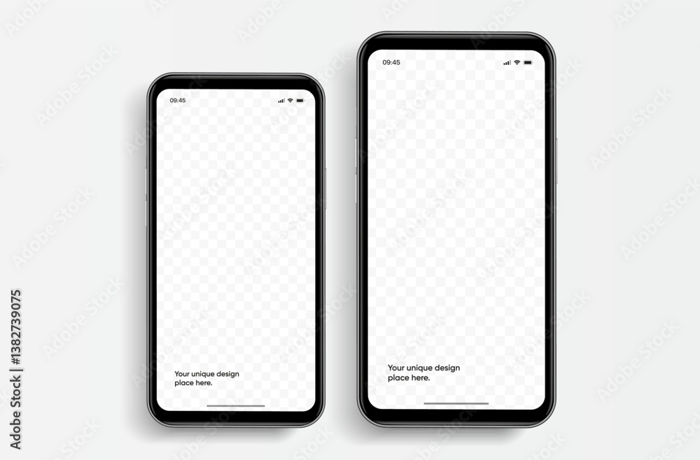 Poster Realistic smartphone mockup. Mobile phone vector with isolated on white background. Device front view. 3D mobile phone with shadow. Realistic, high quality smart phone mockup for ui ux presentation.