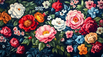 Colorful peonies and roses creating floral art wallpapers