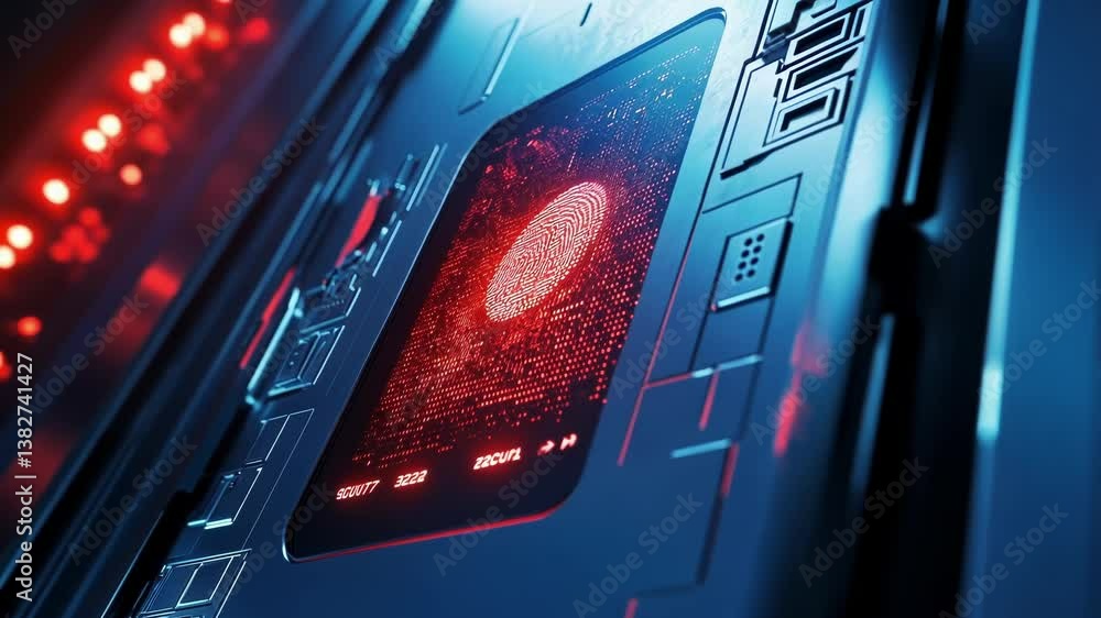 Aufkleber futuristic device scanning fingerprints for identity verification, enhancing security in a cutting e