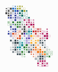 Serbia, shape of the country built of colored cells. Digital style map of Serbia on a white background. Large size square blocks. Simple vector illustration.