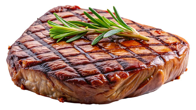 Grilled Steak with Rosemary Garnish Isolated Transparent Background PNG Image