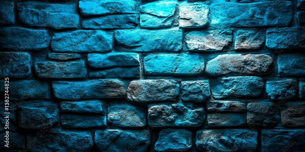 Poster dark blue illuminated stone wall background. abstract architecture background with empty copy space.