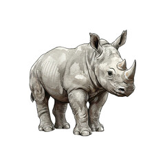 Illustration of a rhinoceros standing on a black background alone now