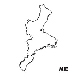 Fototapeta premium 日本の三重県単独の地図イラスト 都道府県別の白地図線画 県庁所在地