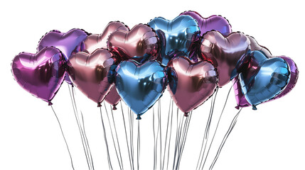 A bunch of heart shaped balloons in various colors  isolated on transparent  background