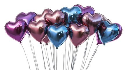 A bunch of heart shaped balloons in various colors  isolated on transparent  background