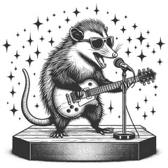 Rockstar Opossum Playing Guitar on Stage