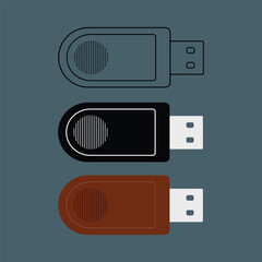 USB Flash Drive Set - Line Drawing, Silhouette, and Color
