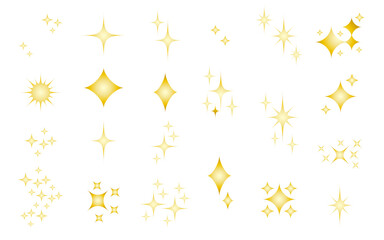 金の星のモチーフのイラスト、記号セット。