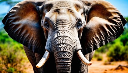 Fototapeta premium African Elephant Closeup with Wrinkled Skin in Natural Habitat