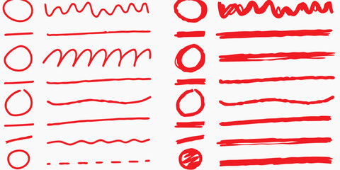 Red Marker Underline Brush Stroke Set – Handwritten Vector Emphasis Elements