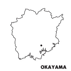 日本の岡山県静岡県単独の地図イラスト　都道府県別の白地図線画　県庁所在地