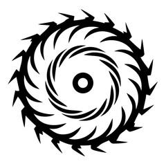 Circular saw blade vector icon isolated on white background. Simple black shape illustration of rotating saw blade