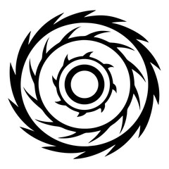 Circular saw blade vector icon isolated on white background. Simple black shape illustration of rotating saw blade