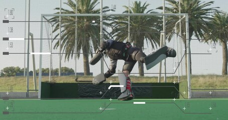 Making save on field, hockey goalie with animation overlay elements - Powered by Adobe