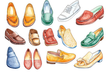 Fototapeta premium A colorful assortment of various shoe styles displayed in an artistic arrangement.