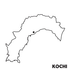 日本の高知県単独の地図イラスト　都道府県別の白地図線画　県庁所在地
