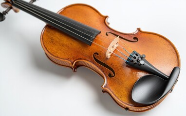 Fototapeta premium Polished Wooden Violin on White Background