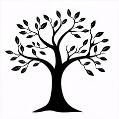 Vector nature illustration of an abstract tree silhouette with leaves, a design symbol of a plant in spring
