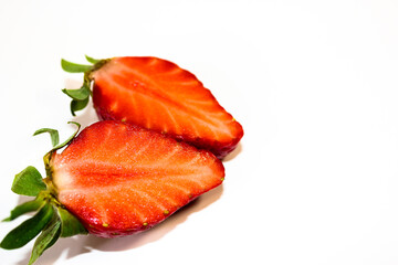 minimalistic photo of ripe and juicy strawberries on a white background