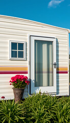 High-quality photos of well-designed and neatly arranged mobile homes: perfect HD content for professional websites, catalogs, social media, or tourism and hospitality projects.