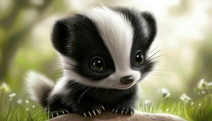 Obraz premium Adorable baby skunk exploring its surroundings.