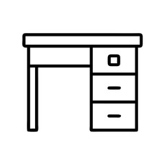 desk vector icon, simple black outline line icon of desk, furniture vector line art icon