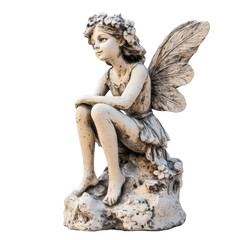 Soft beige Renaissance antique angel statue. Isolated Clipart