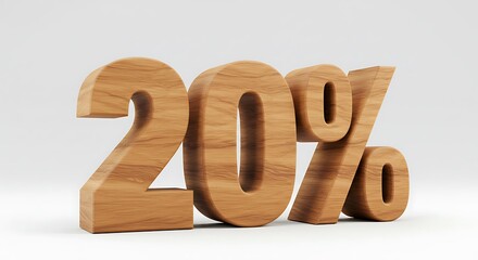 Displaying Twenty Percent Discount with Wood Grain Texture on Plain Background