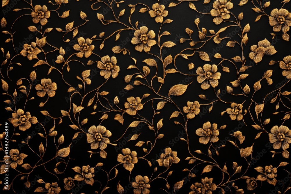Poster a black background adorned with intricate golden floral patterns, creating an elegant and luxurious 