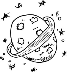 Hand drawn planet doodle icon. Hand drawn black sketch. Sign symbol. Decoration element. White background. Isolated. Flat design. Vector illustration