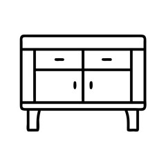 sideboard vector icon, simple black outline line icon of sideboard, furniture vector line art icon