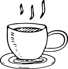 Hand drawn cup of coffee doodle icon. Hand drawn black sketch. Sign symbol. Decoration element. White background. Isolated. Flat design. Vector illustration
