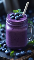 Fresh yogurt with blueberries and mint in a glass